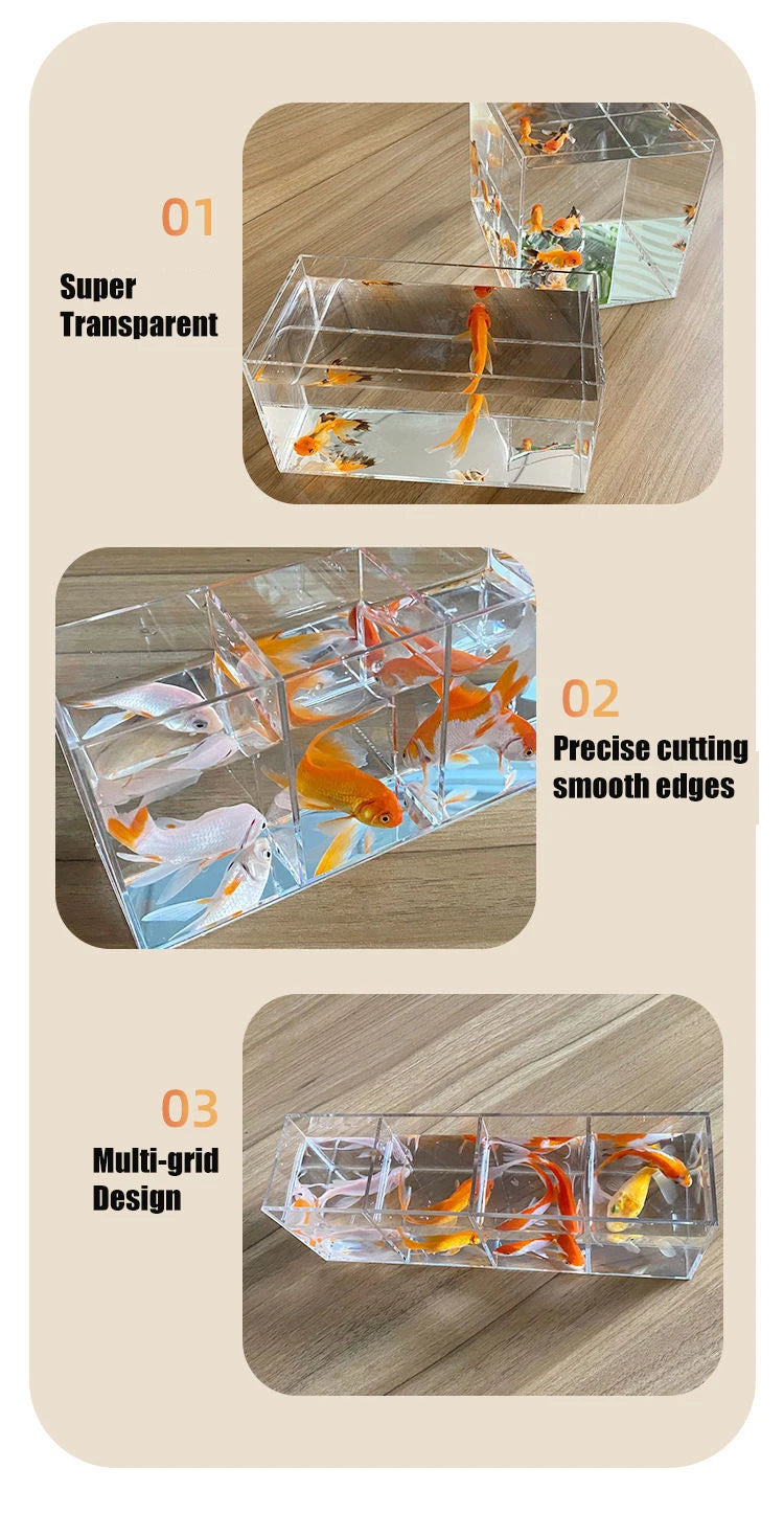 Aquarium Acrylic Fish Tank Betta Fish Display Rack Multi-grids Desktop Small Fish Tank Isolation Turtle Tank Miniature Landscape