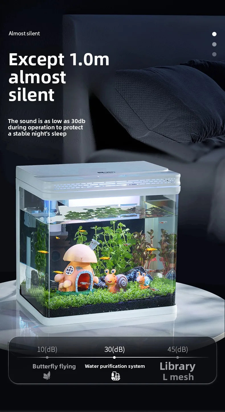 Mini Glass Aquarium for Living Room Ultra White Goldfish Tank with Built in Water Circulation