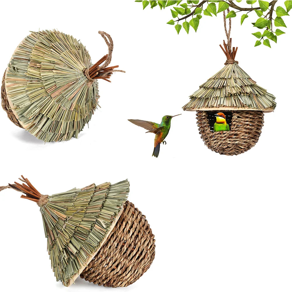 Various Styles Birdhouse Creative Unique Design Comfy Woven Natural Grass Bird Cage Outdoor Garden Window Hideaway Decoration