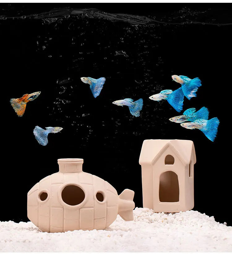 Clay Aquarium Decoration Ceramics Fish Tank Landscaping Shrimp Shelter Spawning Tank Breeding House Cave Pottery Pot Ornaments