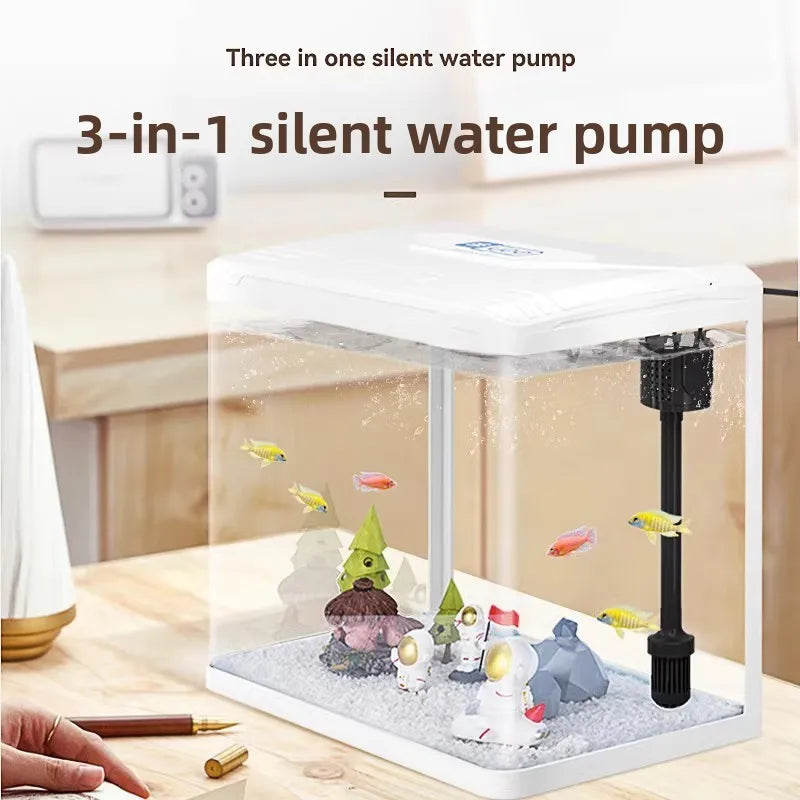 Mini Glass Aquarium for Living Room Ultra White Goldfish Tank with Built in Water Circulation