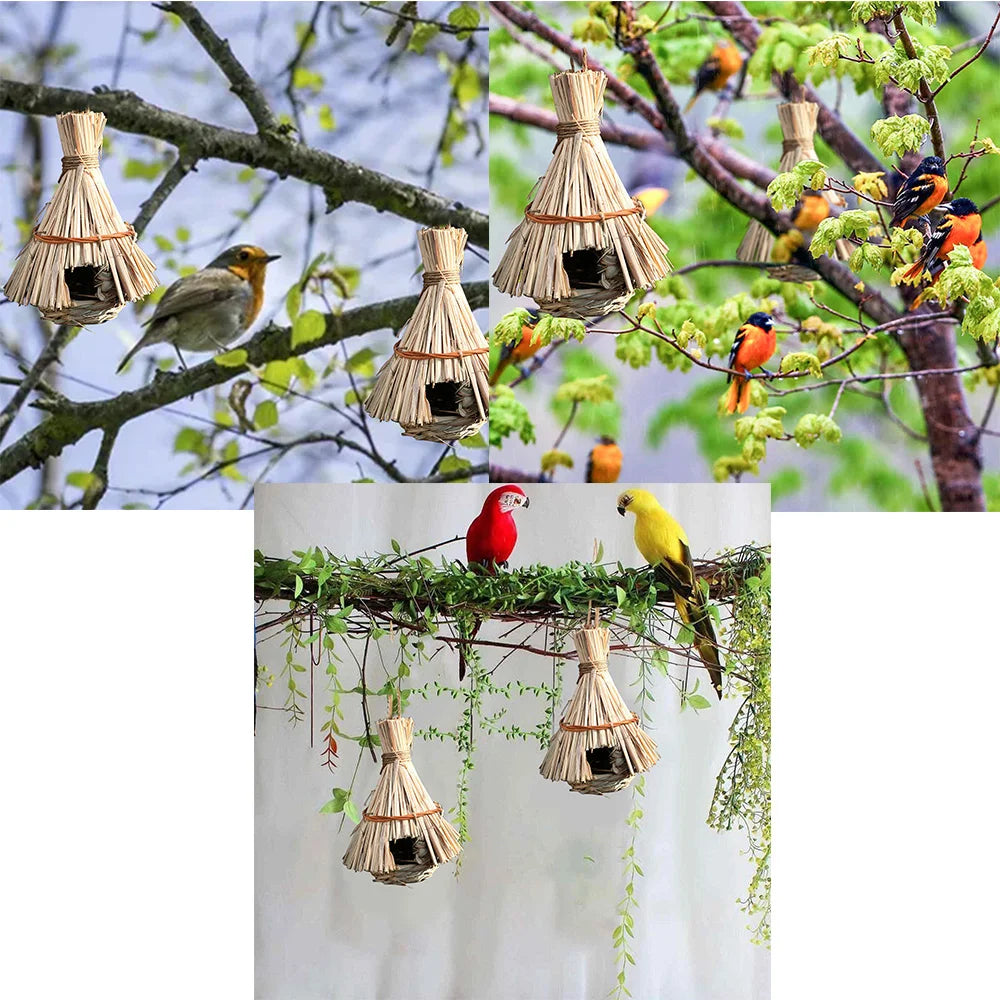 Various Styles Birdhouse Creative Unique Design Comfy Woven Natural Grass Bird Cage Outdoor Garden Window Hideaway Decoration