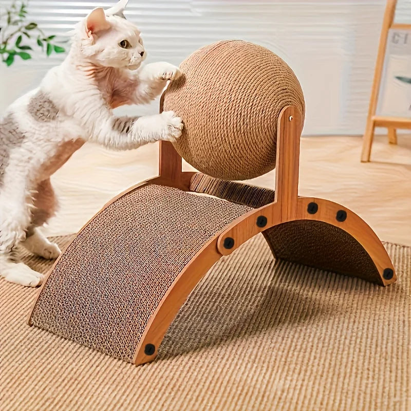 Cat Daily Scratcher Toy With Rotatable Ball Family Pet Funny Playful Relaxation Toy Home Floor Practical Interactive Pet Toy