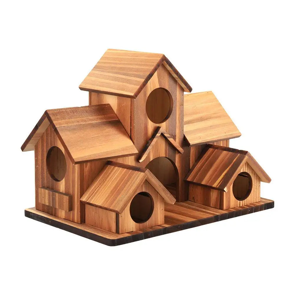 Wooden Bird Feeding Birdhouse 5 Hole Bird Cage Room Outdoor Garden Bird Nesting Box Small Pet Supplies Decoration Garden Decor ﻿