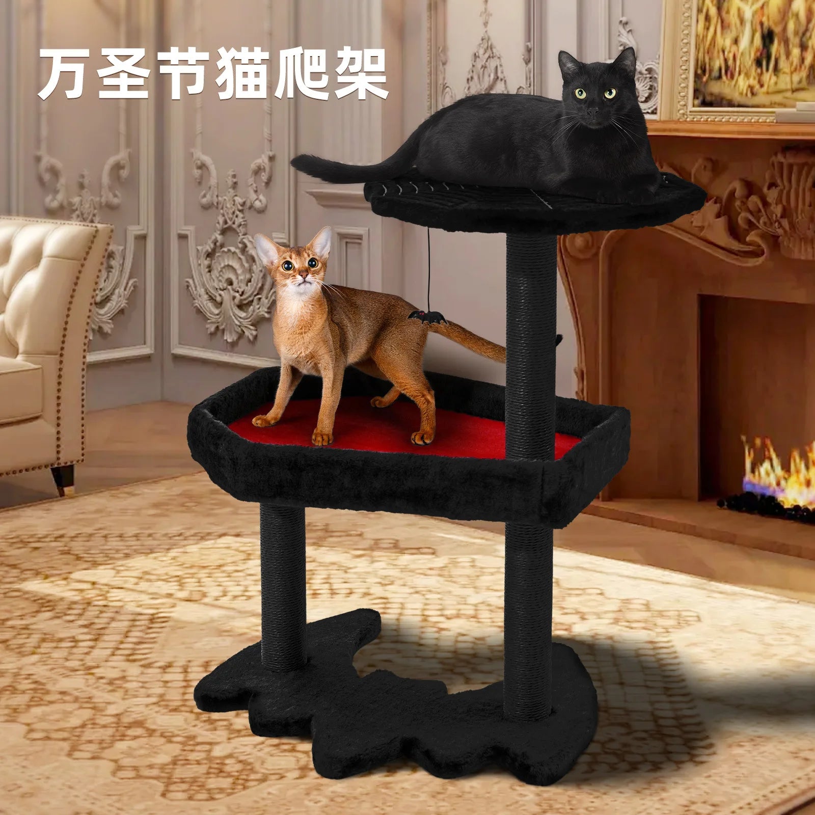 Gothic Cat Tree with Coffin Cat Bed Gothic Cat Tower Coffin Cat Tree with Sisal Scratching Posts for Halloween Cat Tree
