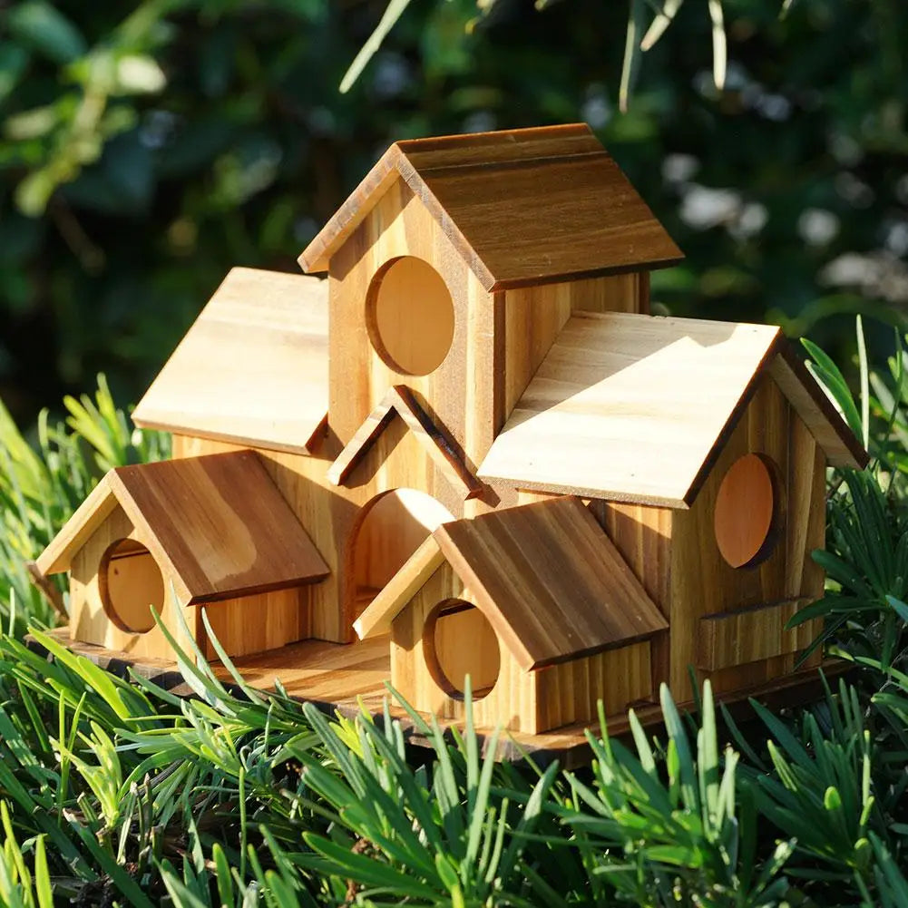 Wooden Bird Feeding Birdhouse 5 Hole Bird Cage Room Outdoor Garden Bird Nesting Box Small Pet Supplies Decoration Garden Decor ﻿