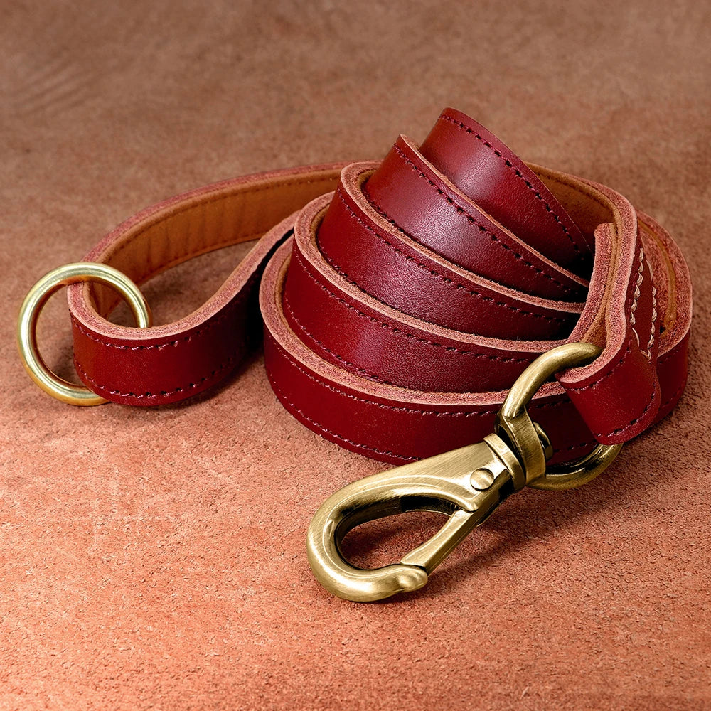 Real Leather Dog Leash Durable Medium Large Dog Lead Genuine Leather Walking Pet Leads Leash for Dogs German Shepherd Pitbull