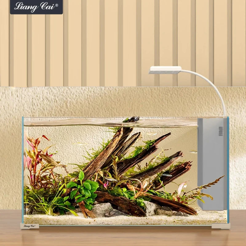 Liangcai Small Aquarium Fish Tanks With Filter Desktop Fish Tank Suitable Aquarium for Reef Coral Jellyfish Shrimp Water Plants