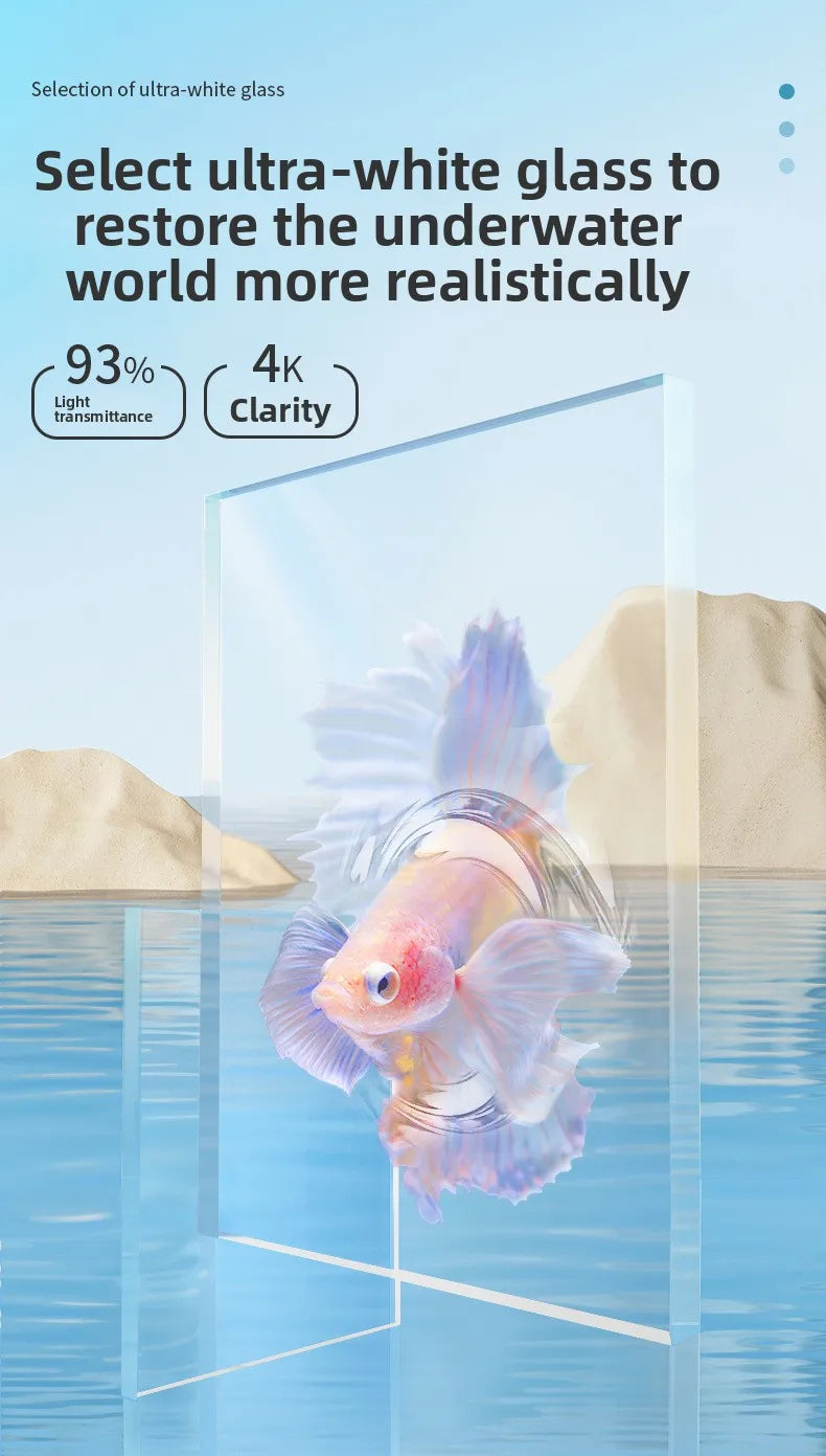 Mini Glass Aquarium for Living Room Ultra White Goldfish Tank with Built in Water Circulation