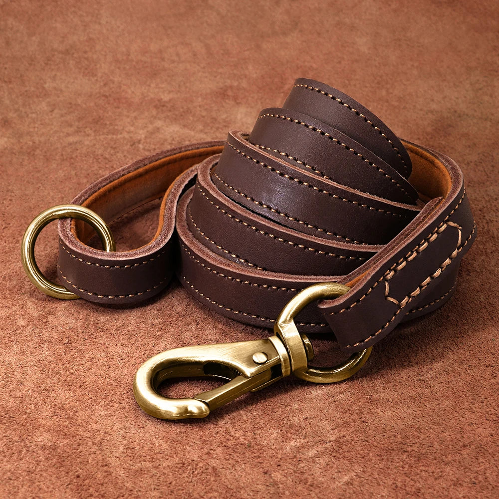 Real Leather Dog Leash Durable Medium Large Dog Lead Genuine Leather Walking Pet Leads Leash for Dogs German Shepherd Pitbull
