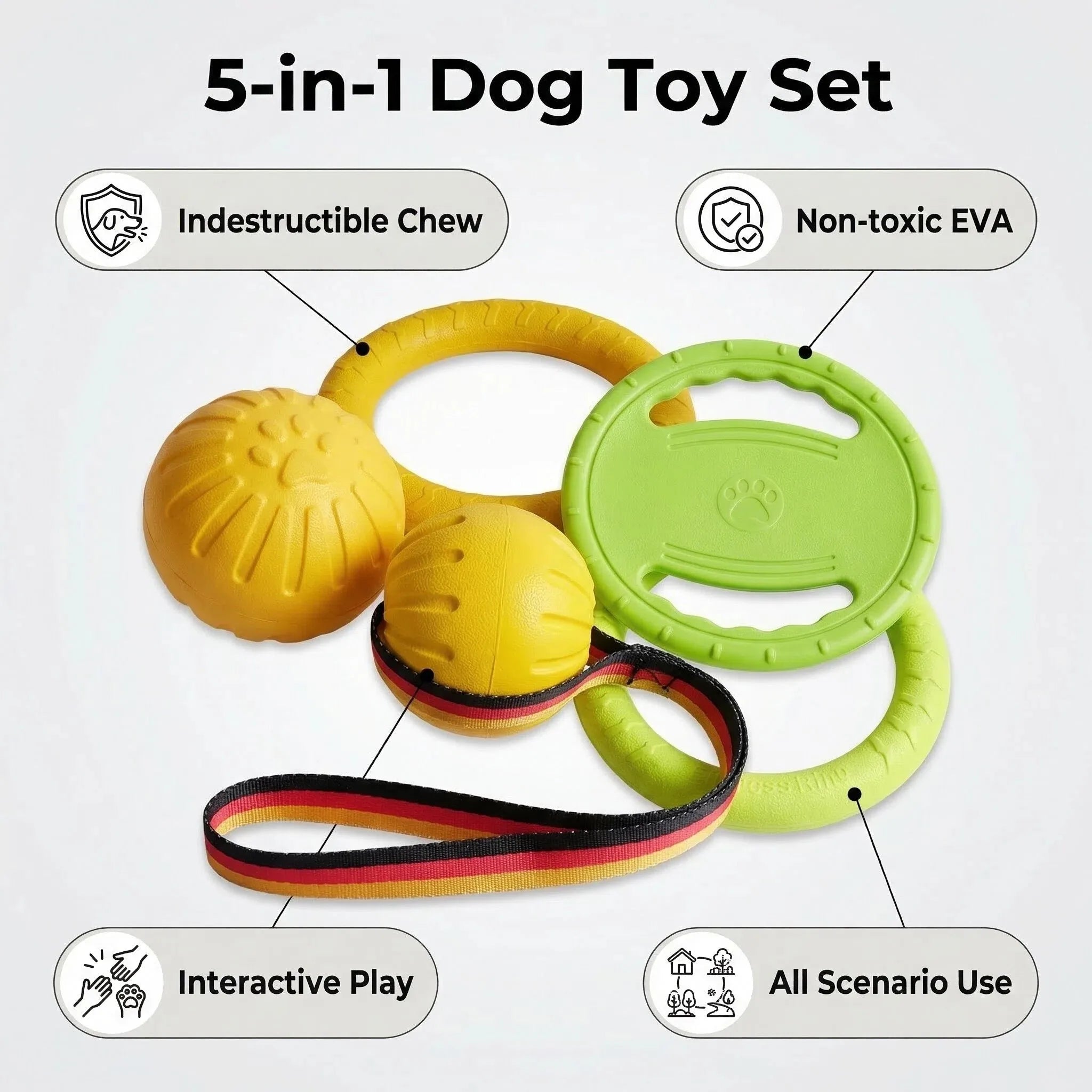 Dog Toys for Aggressive Chewers, 5-Piece Tough Dog Toy Set Durable Indestructible Interactive Chew Toys for Large Medium Small D