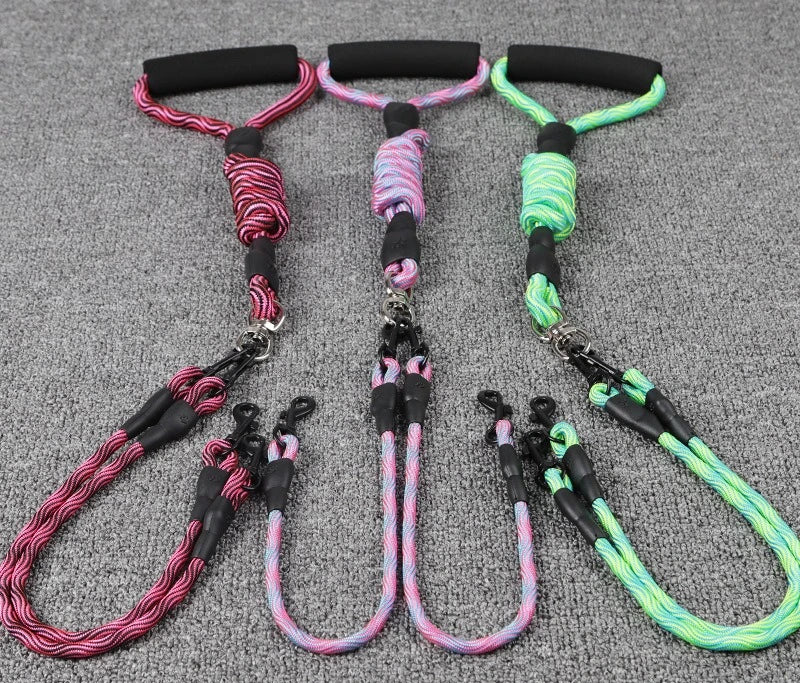 Double Head Dog Leash Wave Design Outdoor Walking Traction Rope for Pets