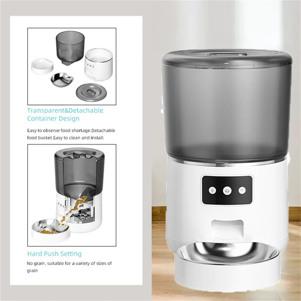 Automatic Cat Feeders, 4L Timed Cat Dry Food Dispenser, Dual Power Supply, Programmable Portion Control, Auto Pet Feeder