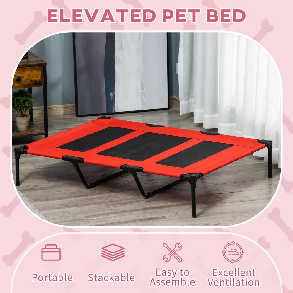 48" X 36" Elevated Breathable Dog Bed Portable Pet Cot W/ Carry Bag Metal Frame Breathable Mesh Indoor and Outdoor Red