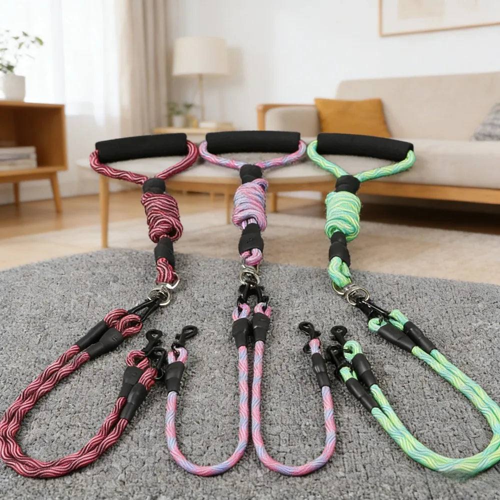 Double Head Dog Leash Wave Design Outdoor Walking Traction Rope for Pets