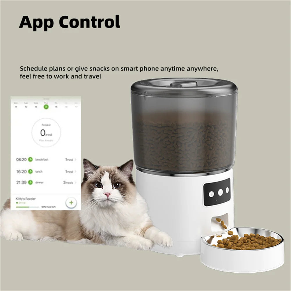 Automatic Cat Feeders, 4L Timed Cat Dry Food Dispenser, Dual Power Supply, Programmable Portion Control, Auto Pet Feeder