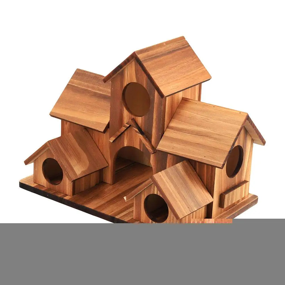 Wooden Bird Feeding Birdhouse 5 Hole Bird Cage Room Outdoor Garden Bird Nesting Box Small Pet Supplies Decoration Garden Decor ﻿