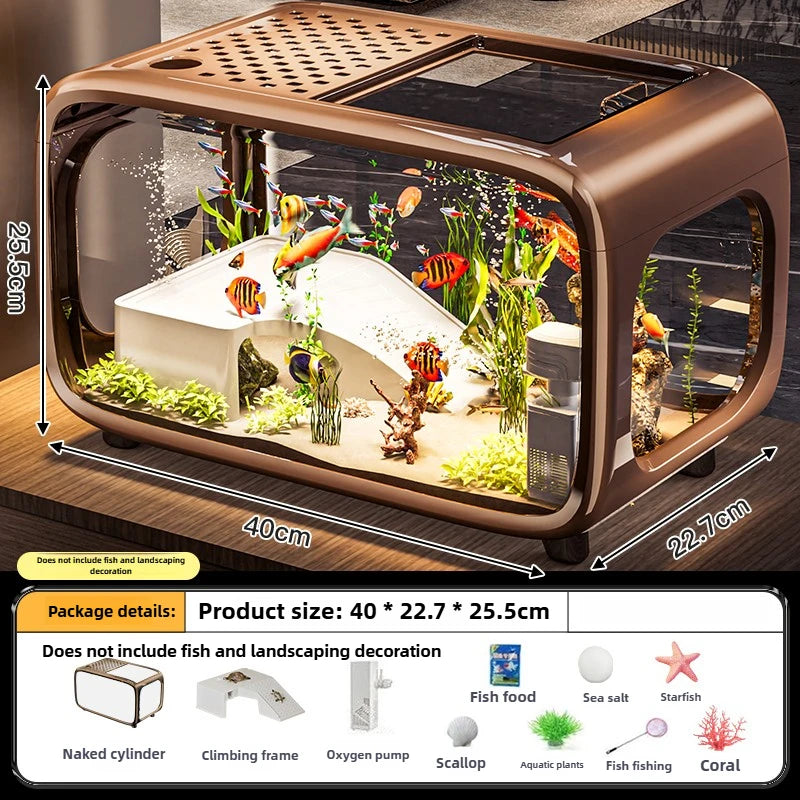 Home Living Room Ornamental Fish Tank Ecological Landscape Filtration Oxygen Generation Aquariums Multi-functional Feeding Tank