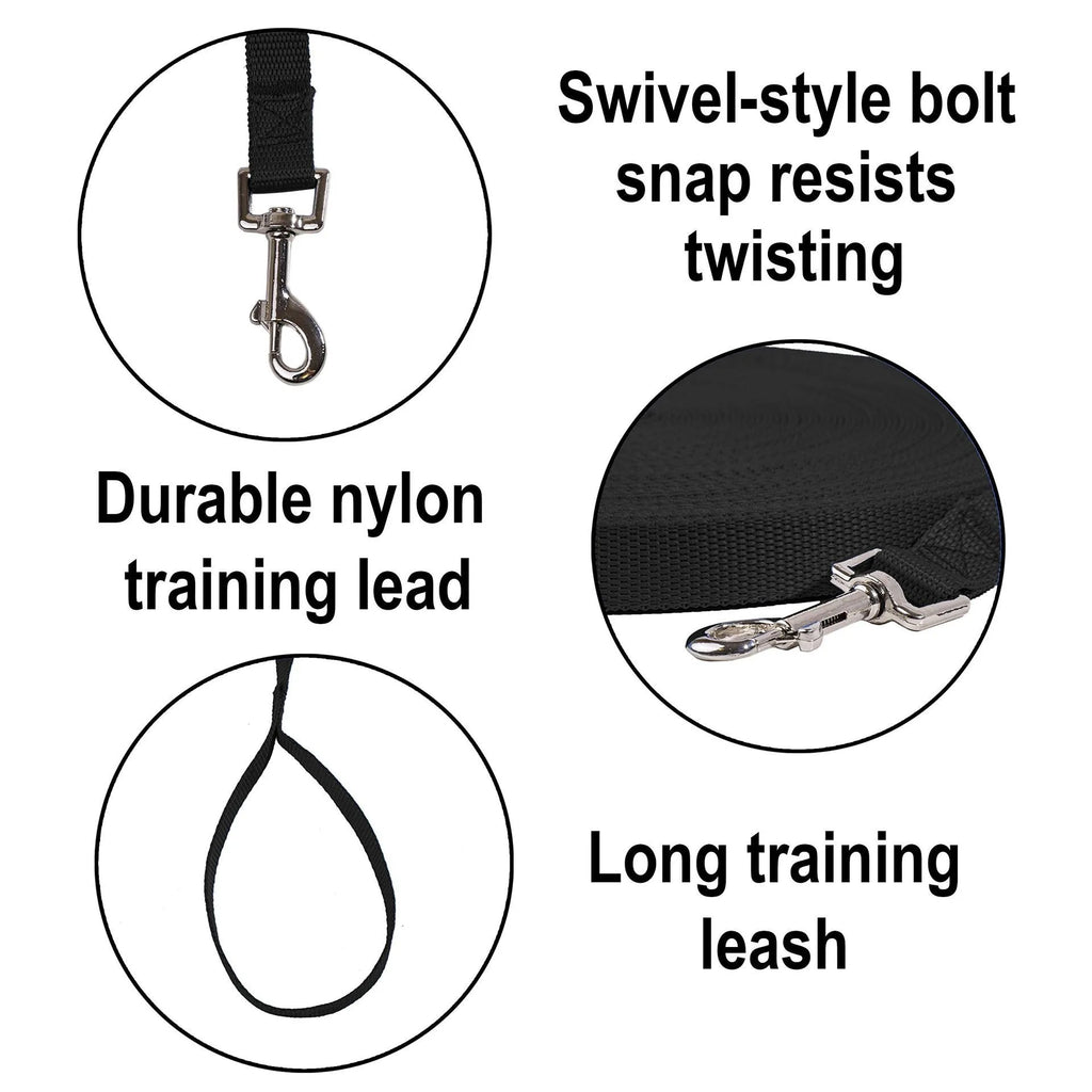 4.5-30M Long Dog Training Leash Black Durable Pet Recall Lead For Agility Camping Backyard Play Outdoor Dog Walking Rope Leash