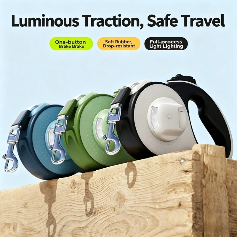LED Lighted Retractable Dog Leash, Sturdy Durable Nylon Pet Lead for Small, Medium & Large Dogs & Cats, Perfect for Schnauzers