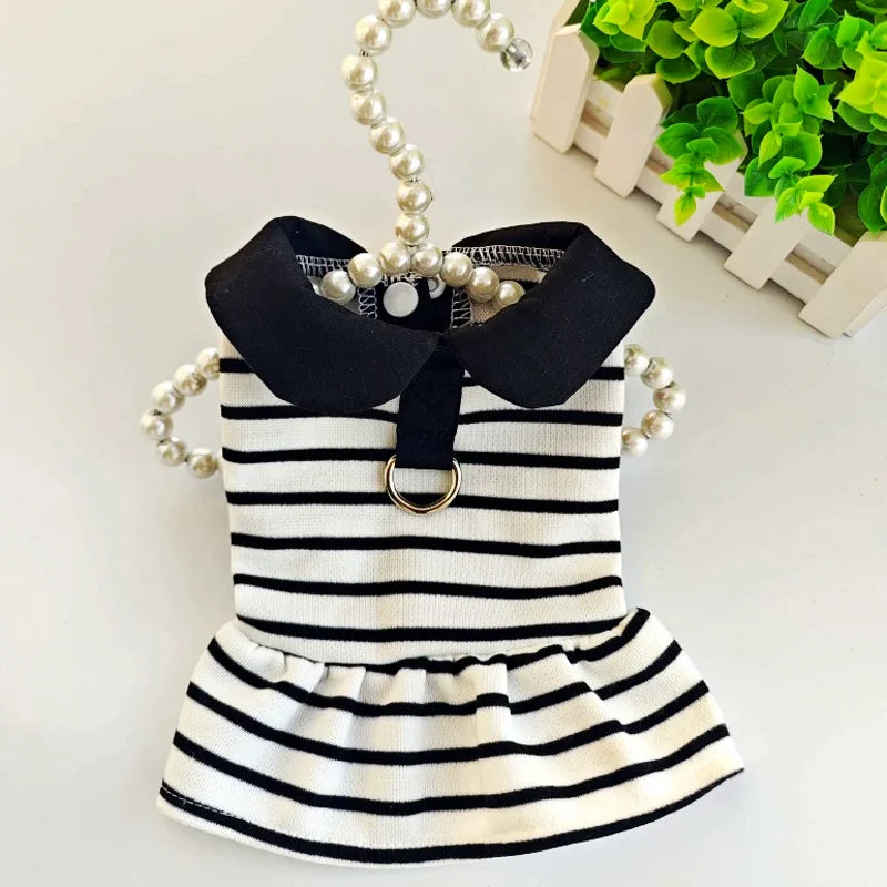 Dog Clothes for Small Dogs Dog Summer T-Shirt Pet Dog Skirt Black White Retro Dresses Puppy Costume Chihuahua Bichon Clothing