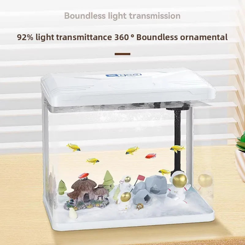 Mini Glass Aquarium for Living Room Ultra White Goldfish Tank with Built in Water Circulation