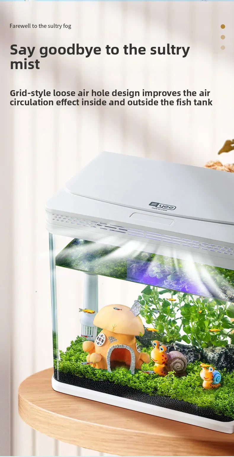 Mini Glass Aquarium for Living Room Ultra White Goldfish Tank with Built in Water Circulation