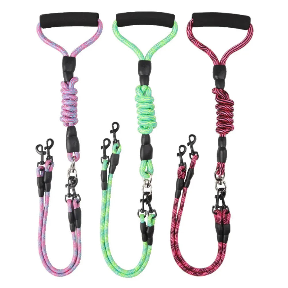Double Head Dog Leash Wave Design Outdoor Walking Traction Rope for Pets